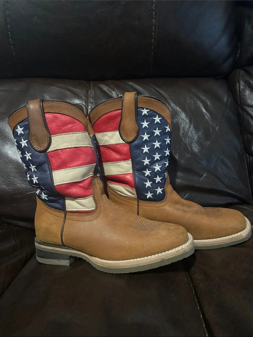 Kids Brown Cowboy Boots with American Flag Shaft